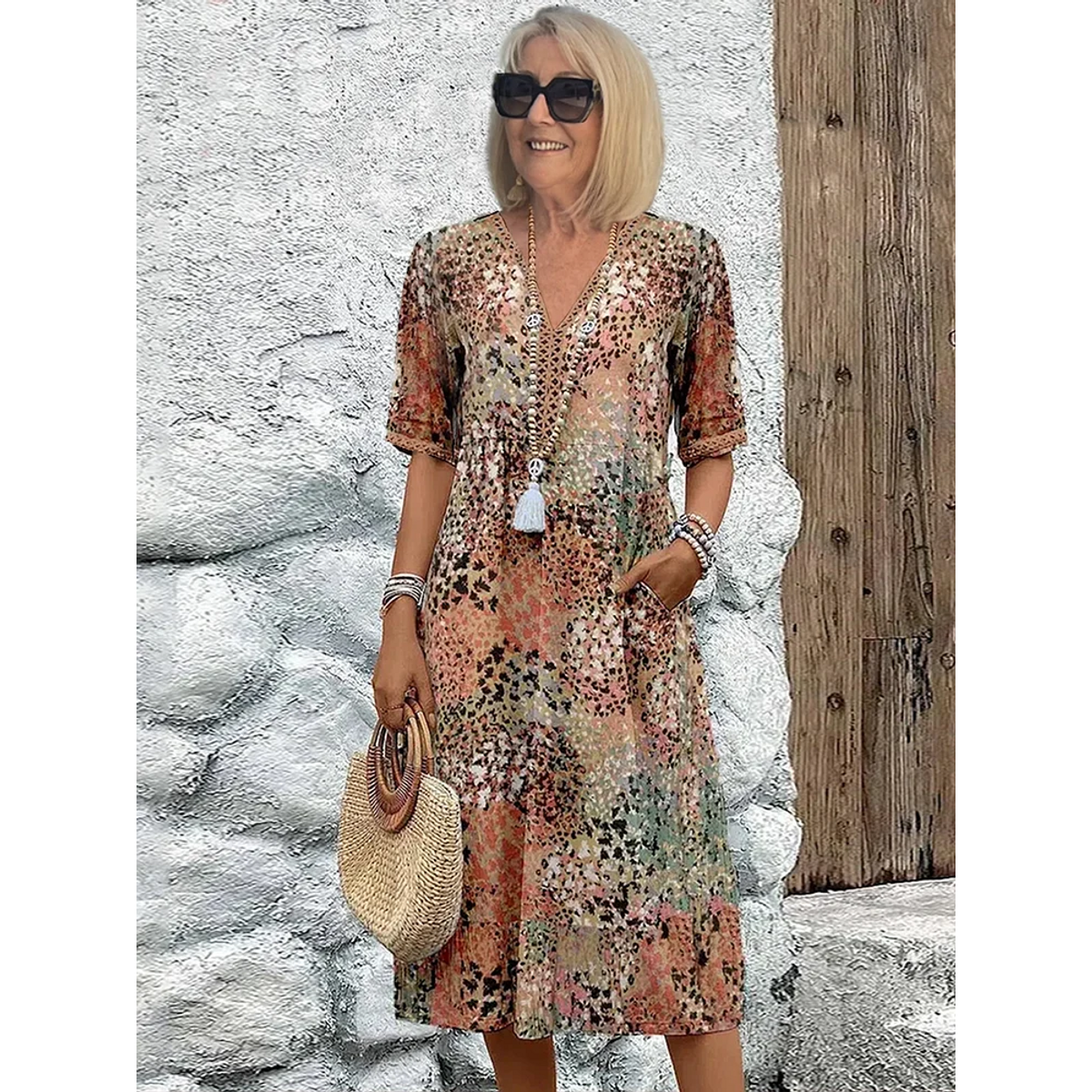 Soft V-Neck Dress Women Midi Casual Summer Elegance for Everyday Wear 4