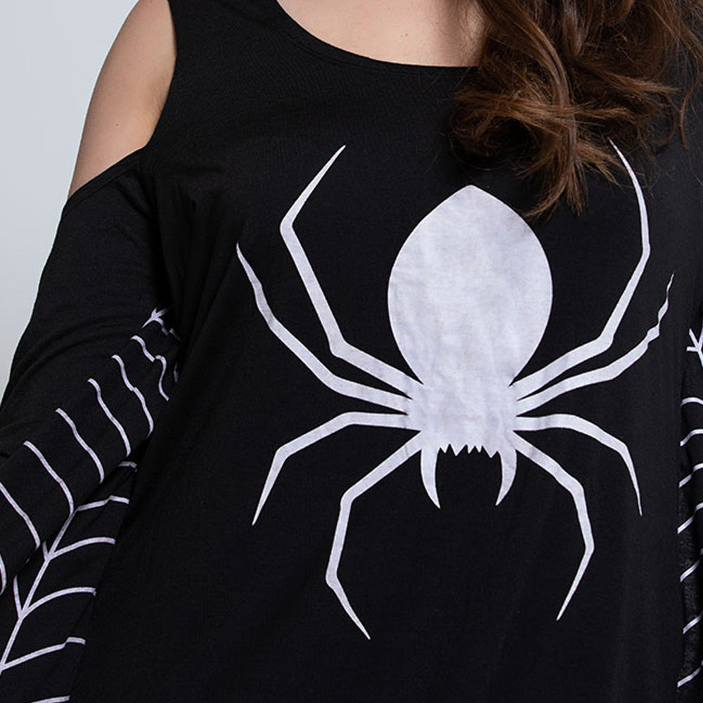 Spider Print Mini Dress Women Long Sleeve Halloween Costume 5