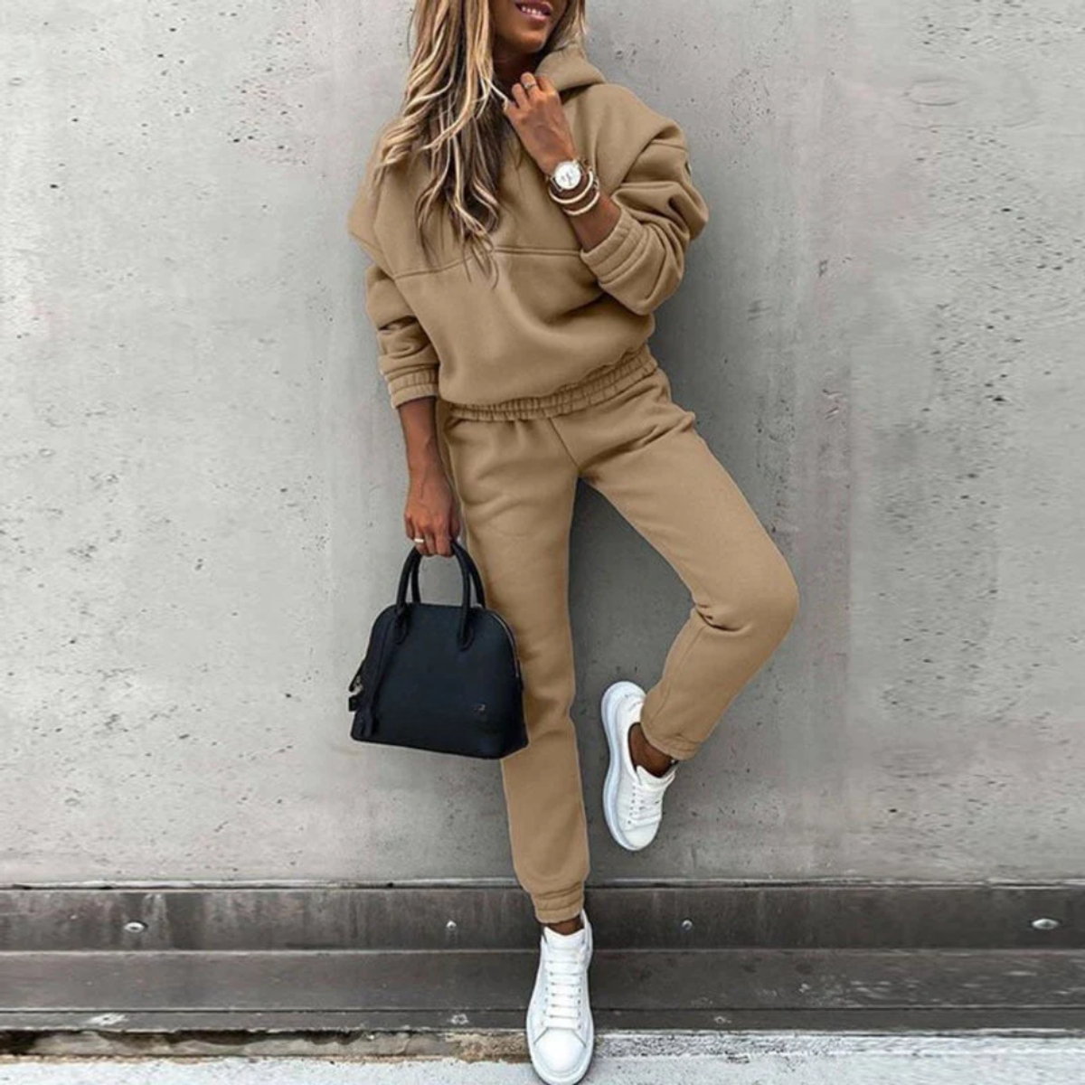 Stretch Fit Hoodie and Joggers Set Women Chic Athleisure Matching Workout Set 2