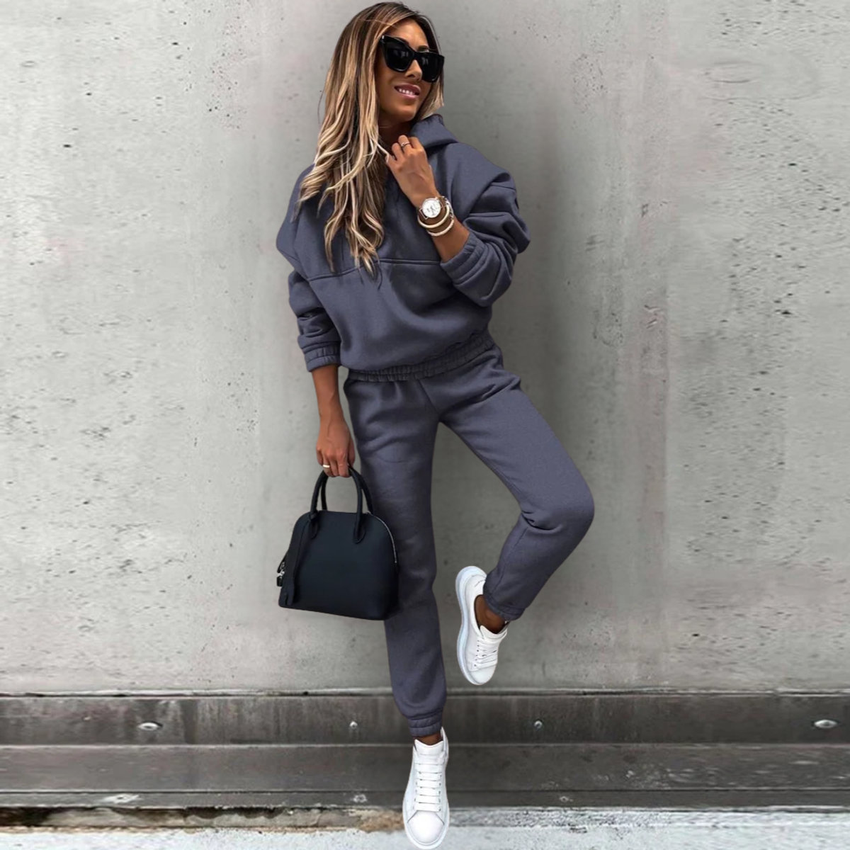 Stretch Fit Hoodie and Joggers Set Women Chic Athleisure Matching Workout Set 4