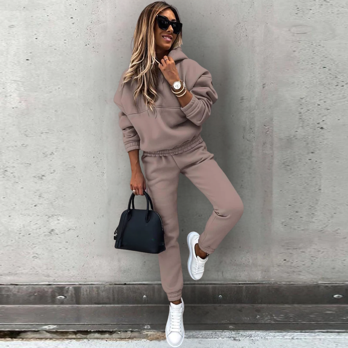 Stretch Fit Hoodie and Joggers Set Women Chic Athleisure Matching Workout Set 5