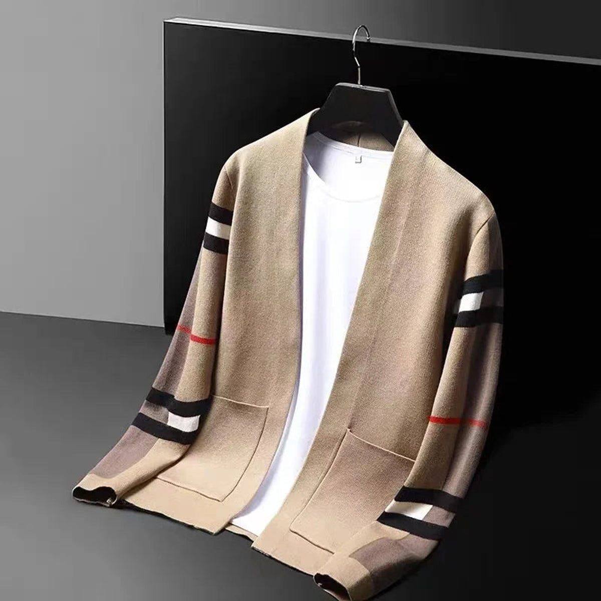 Striped Cardigan Sweater Soft Cotton-Poly Blend Layer with Pockets 2