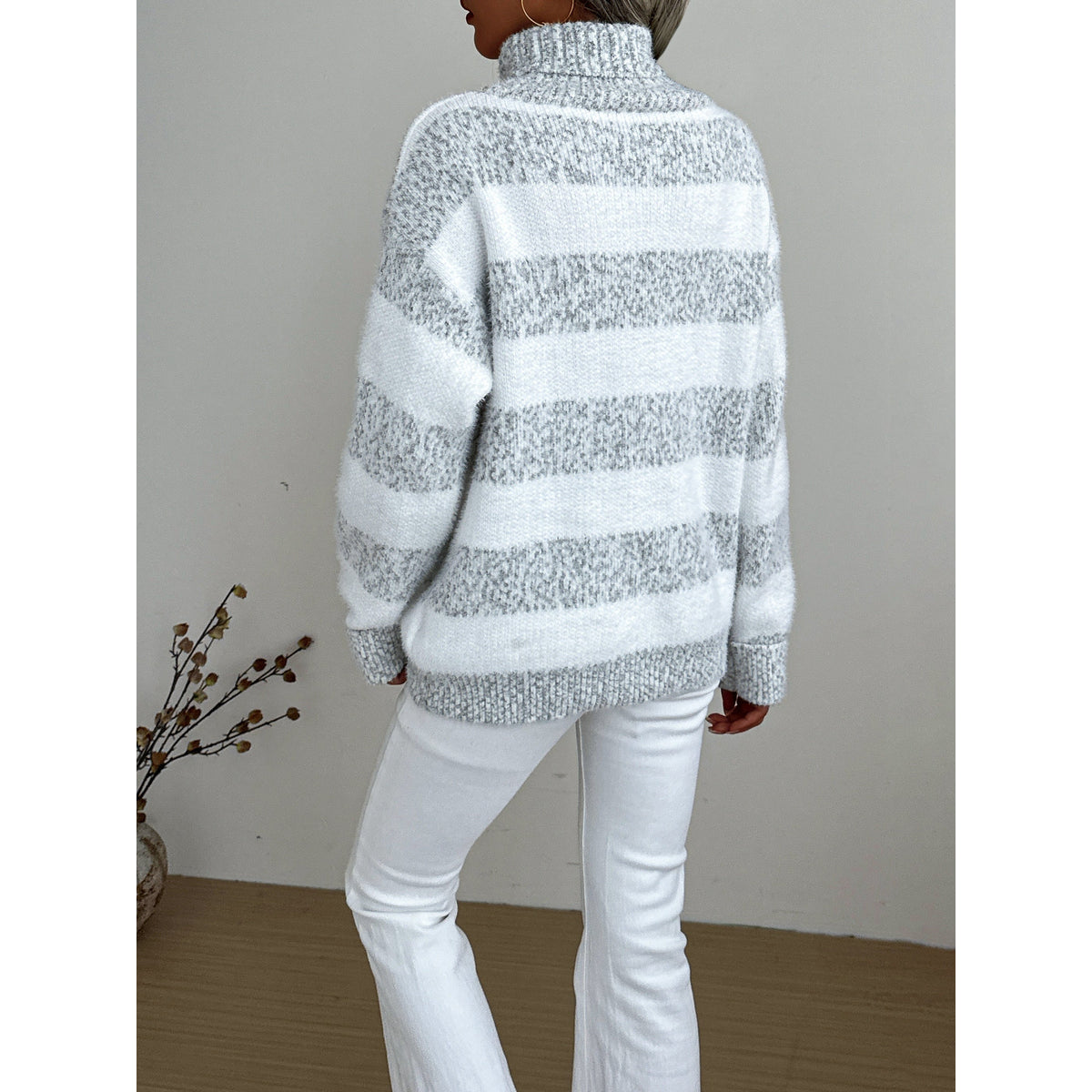 Striped Cotton Turtleneck Sweater Women Long Sleeve Casual Chic 1