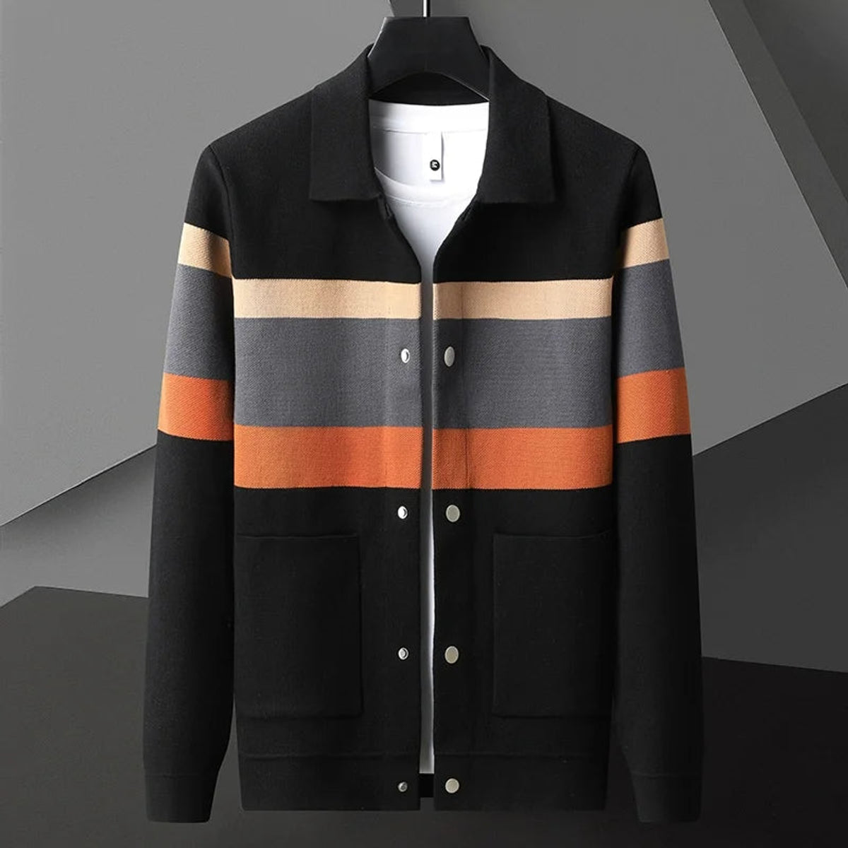 Striped Varsity Knit Jacket Casual Retro Style Warmth & Comfort 3