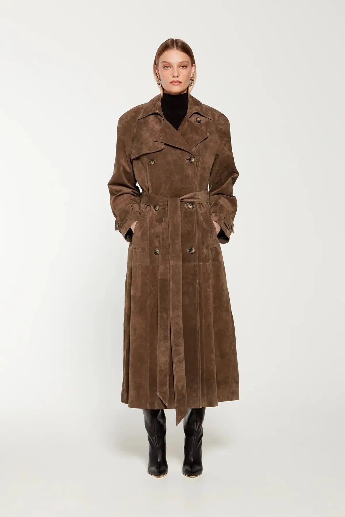 Suede Trench Coat Women Classic Elegance for Cool Days 6