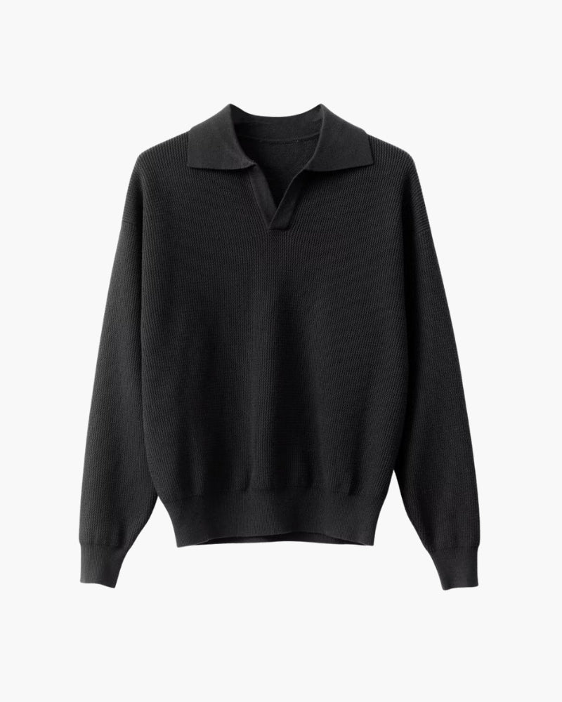 Textured Knit Polo Sweater Classic Style Everyday Comfort Casual 0