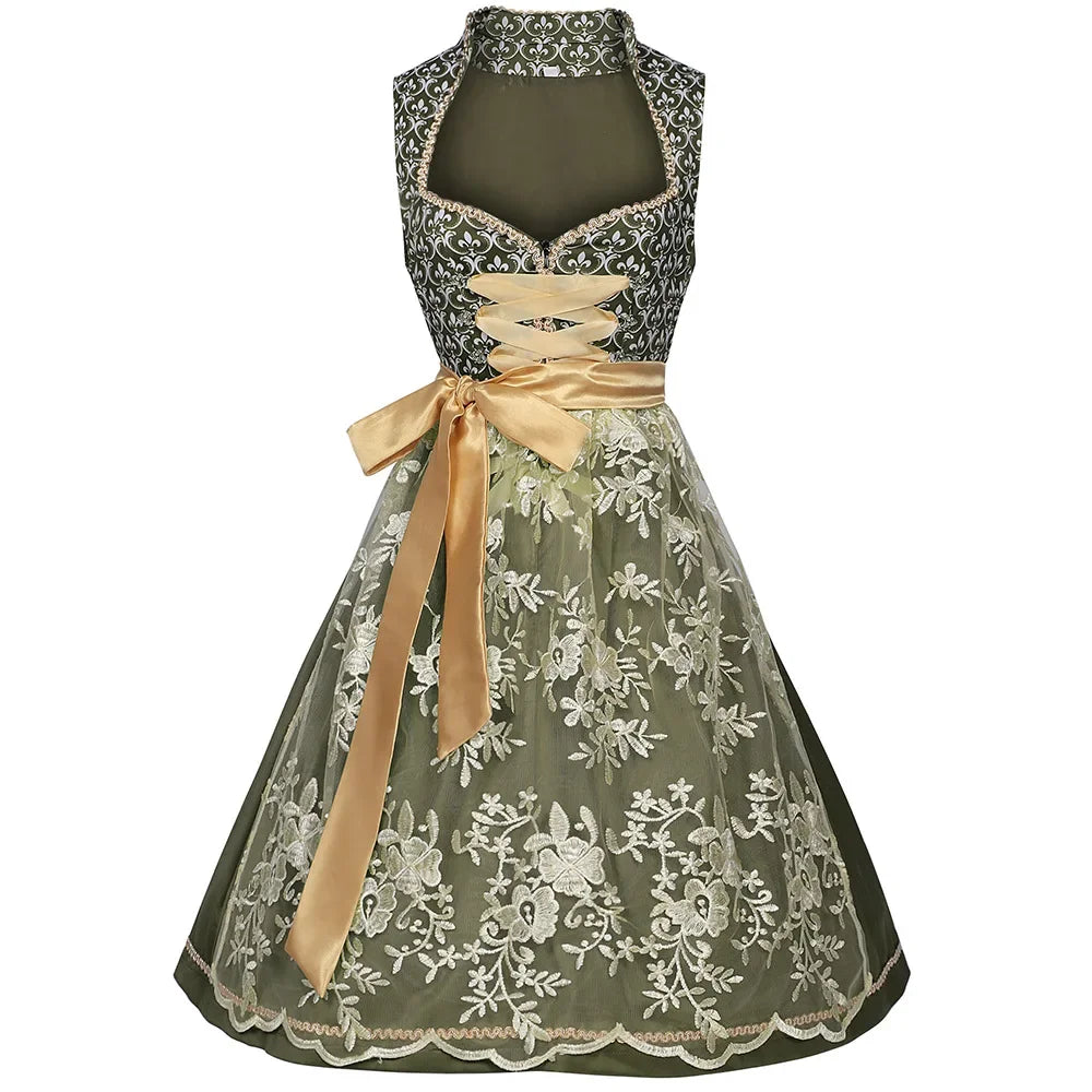 Traditional Dirndl Dress Women Green Oktoberfest Festive Charm 0