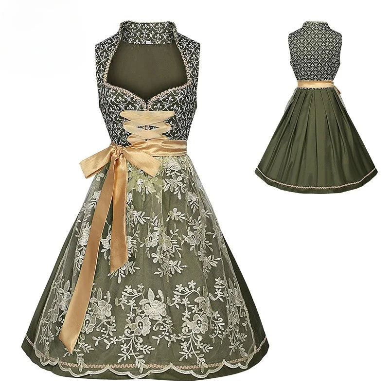 Traditional Dirndl Dress Women Green Oktoberfest Festive Charm 4