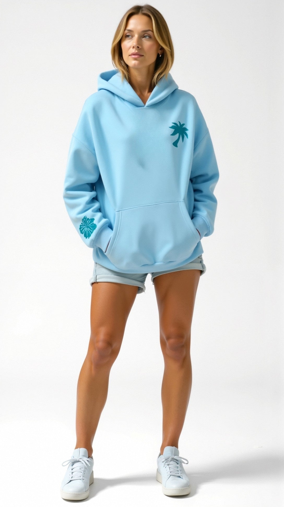 Tropical Vibes - Oversized Women's Hoodie in Solid Black or Grey, Cozy Inner Lining, Minimalist Streetwear Style 1