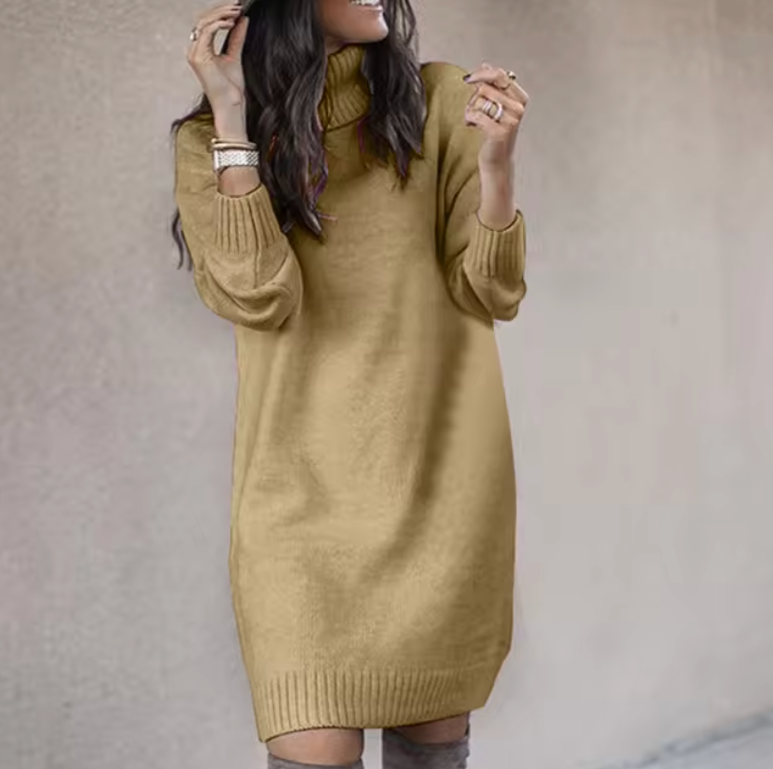Turtleneck Sweater Dress Women Casual Autumn Winter Style Chic 1