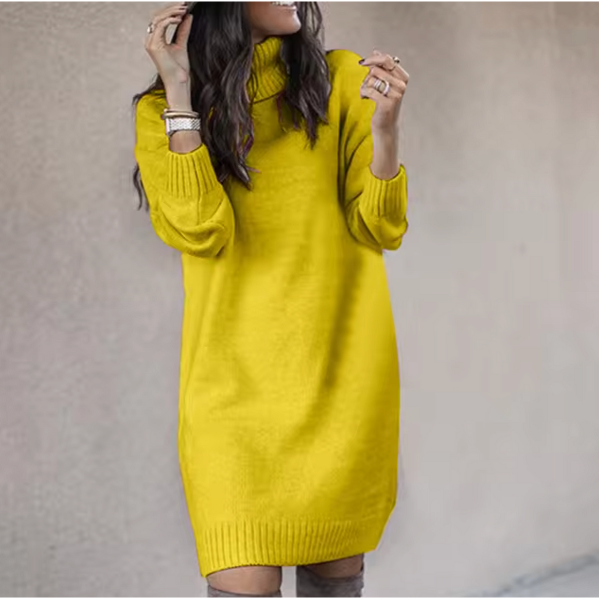 Turtleneck Sweater Dress Women Casual Autumn Winter Style Chic 3