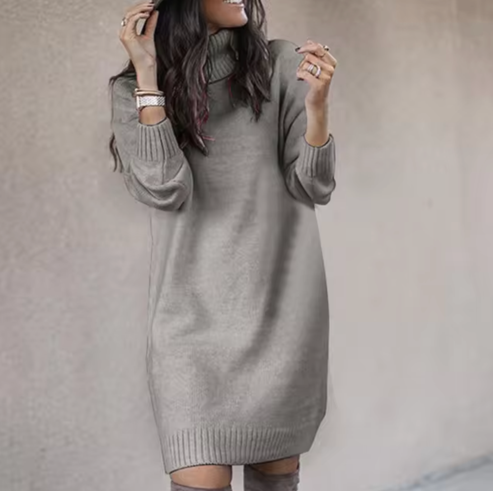 Turtleneck Sweater Dress Women Casual Autumn Winter Style Chic 4