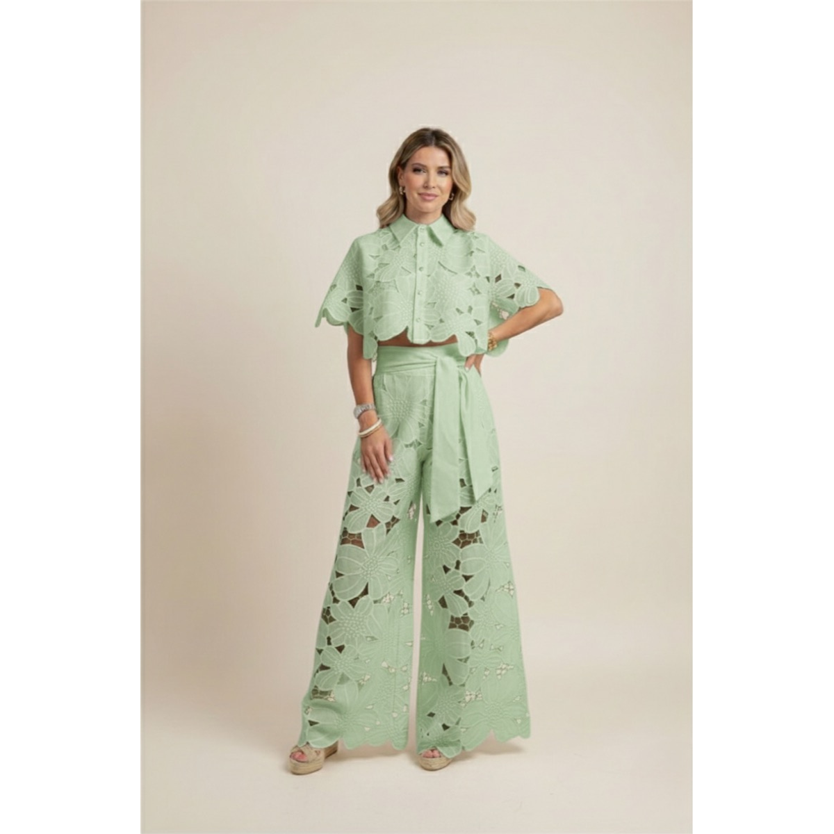 Two-Piece Set Women's Floral Embroidery Cut Out Summer Chic 10