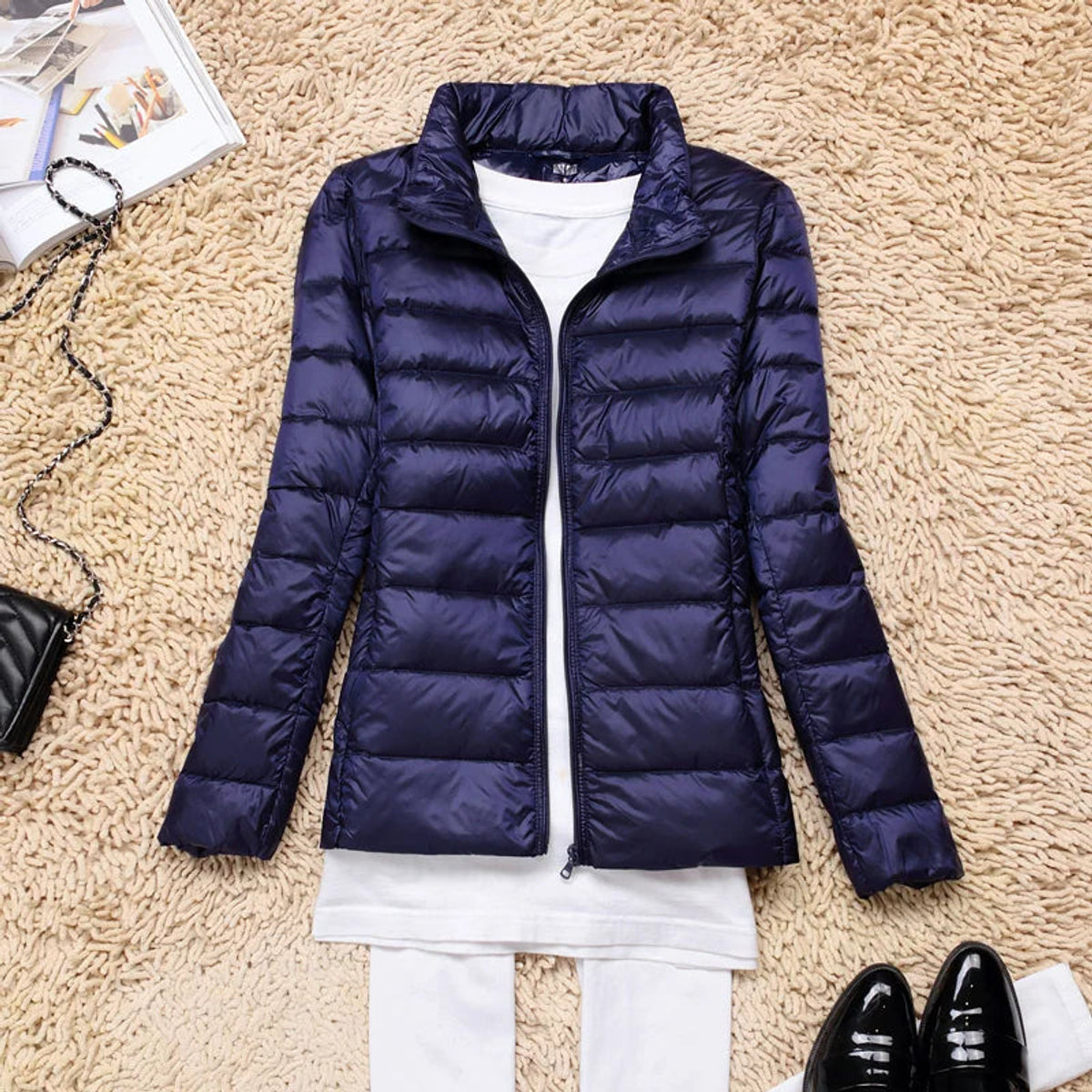 Ultra-Light Down Jacket Women Taupe Foldable Hooded Winter Coat 12