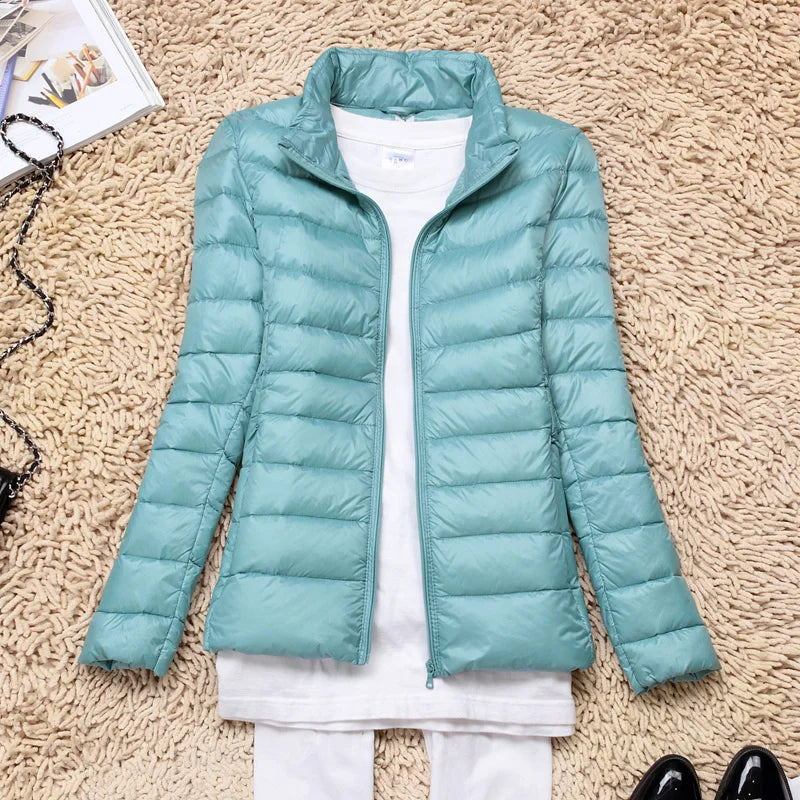 Ultra-Light Down Jacket Women Taupe Foldable Hooded Winter Coat 15