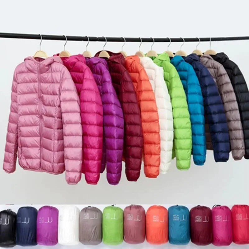 Ultra-Light Down Jacket Women Taupe Foldable Hooded Winter Coat 3