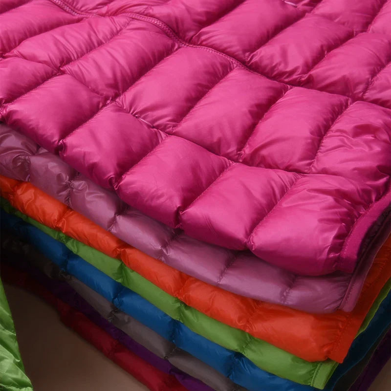 Ultra-Light Down Jacket Women Taupe Foldable Hooded Winter Coat 4