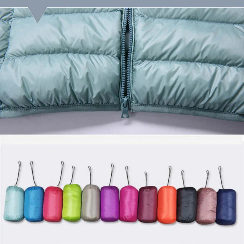 Ultra-Light Down Jacket Women Taupe Foldable Hooded Winter Coat 5