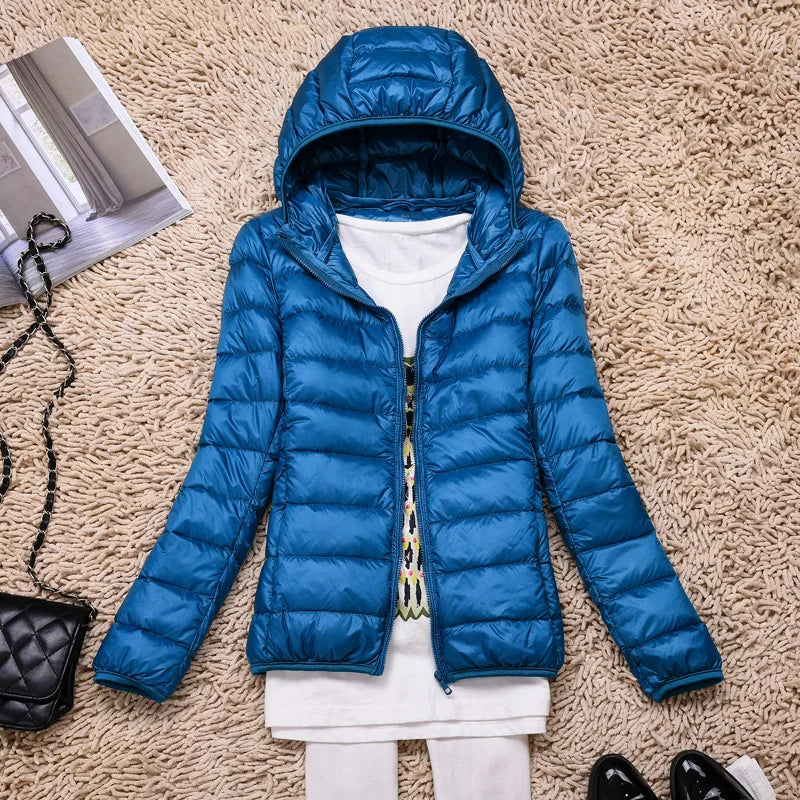 Ultra-Light Down Jacket Women Taupe Foldable Hooded Winter Coat 7