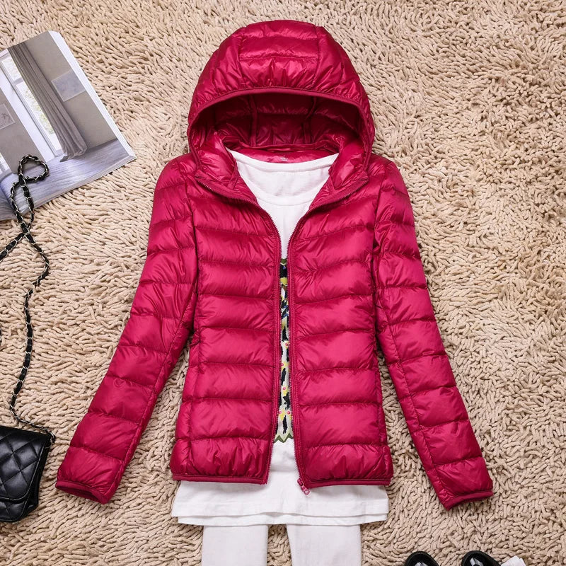 Ultra-Light Down Jacket Women Taupe Foldable Hooded Winter Coat 8