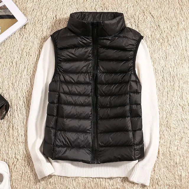 Ultra Light Down Vest Women Sleeveless Puffer Lightweight Black Layering Essential 0
