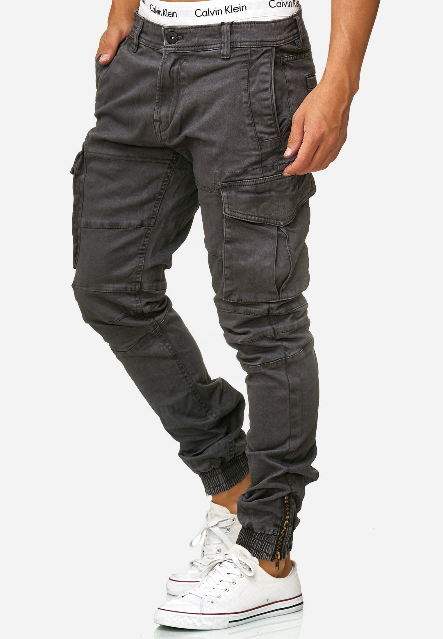Urban Style - High Waist Mens Cargo Pants with Adjustable Drawstring, Utility Pockets, Black 12