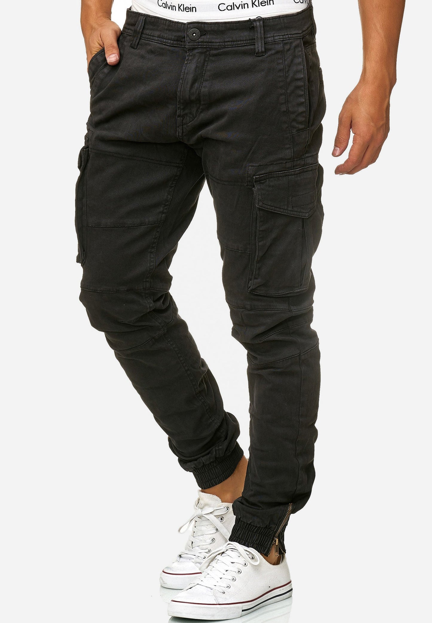 Urban Style - High Waist Mens Cargo Pants with Adjustable Drawstring, Utility Pockets, Black 13