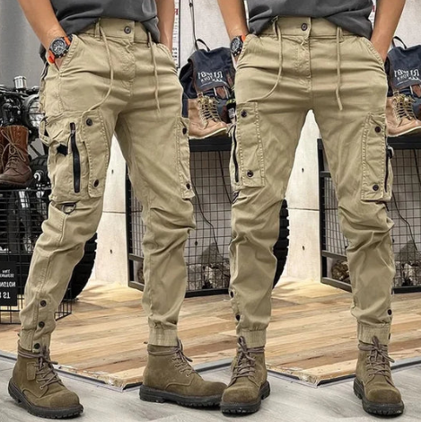 Urban Style - Mens Black Cargo Pants with High Waist, Utility Pockets, Relaxed Fit 0