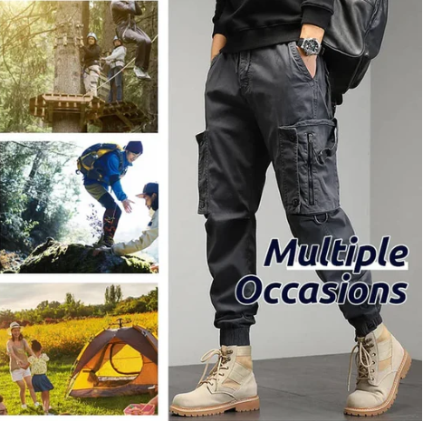 Urban Style - Mens Black Cargo Pants with High Waist, Utility Pockets, Relaxed Fit 5