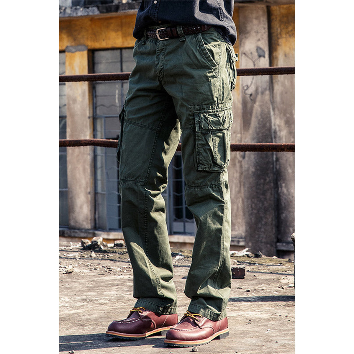 Urban Style - Mens High Waist Cargo Pants with Utility Pockets, Black 0