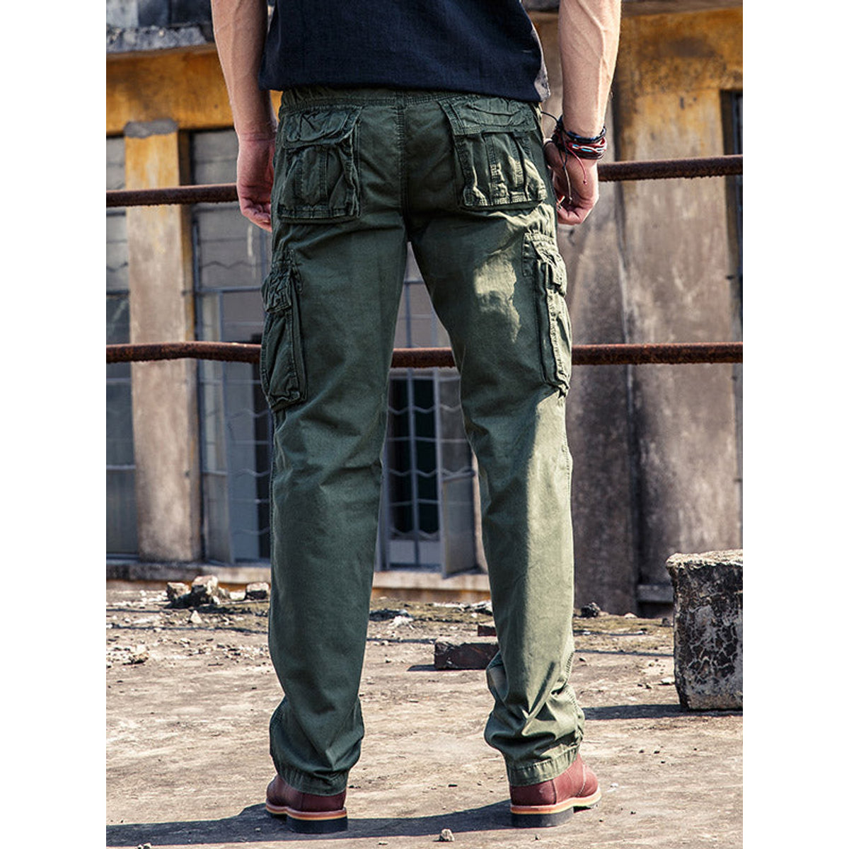 Urban Style - Mens High Waist Cargo Pants with Utility Pockets, Black 2
