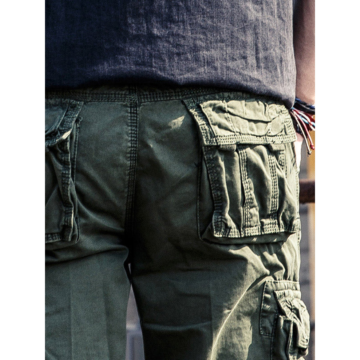 Urban Style - Mens High Waist Cargo Pants with Utility Pockets, Black 4