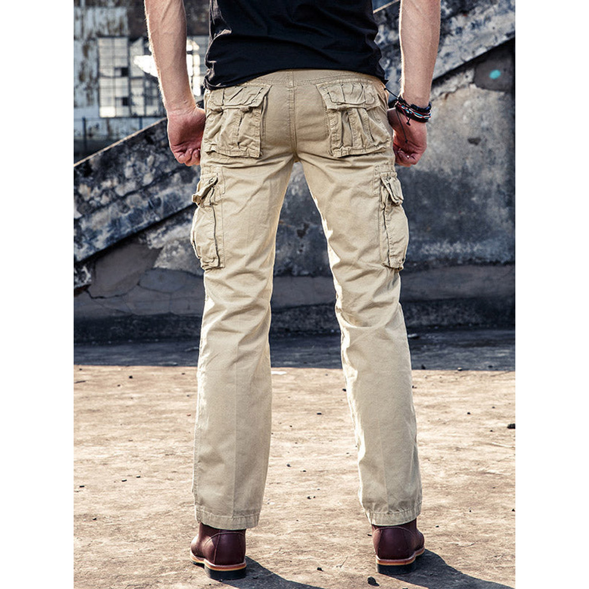 Urban Style - Mens High Waist Cargo Pants with Utility Pockets, Black 7