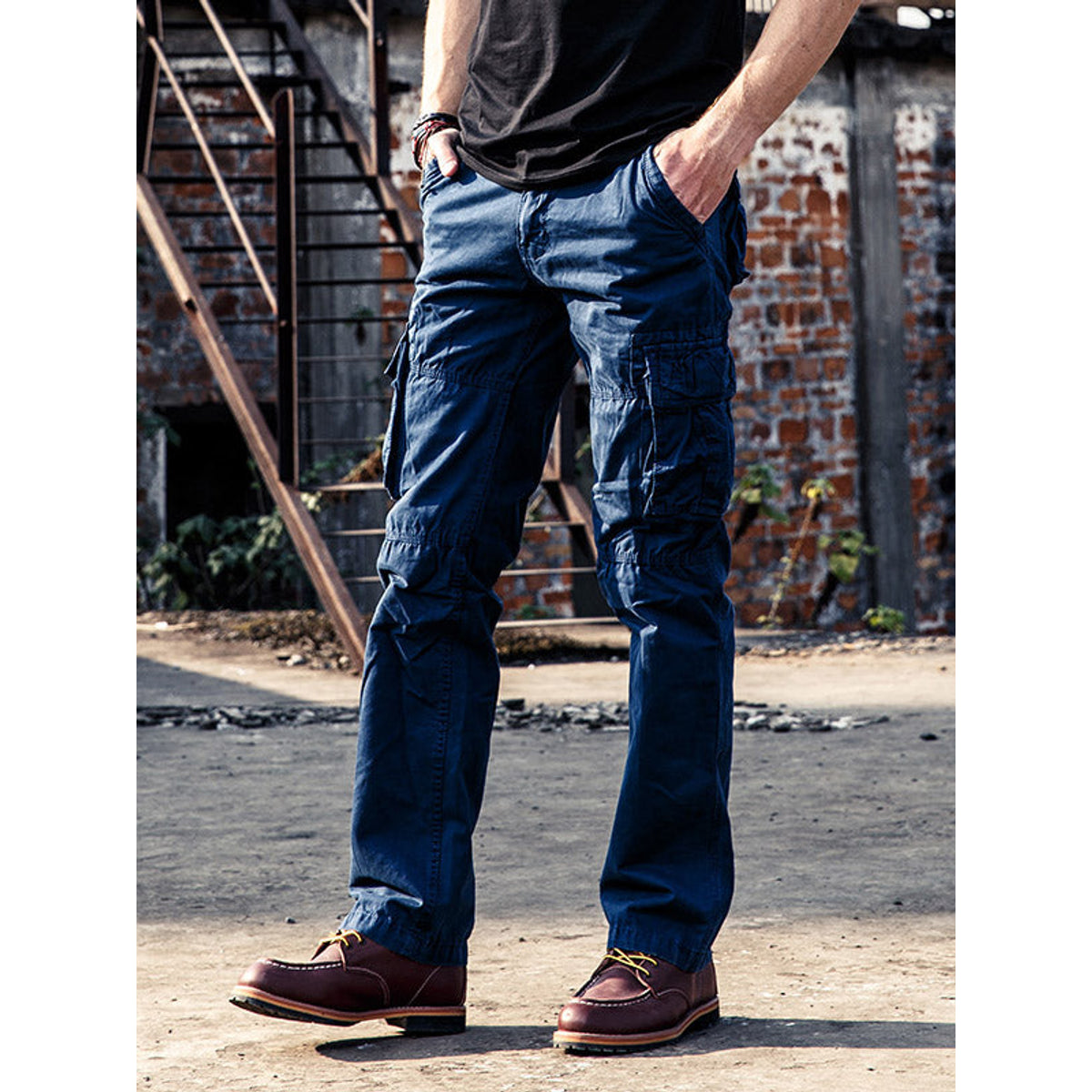 Urban Style - Mens High Waist Cargo Pants with Utility Pockets, Black 9