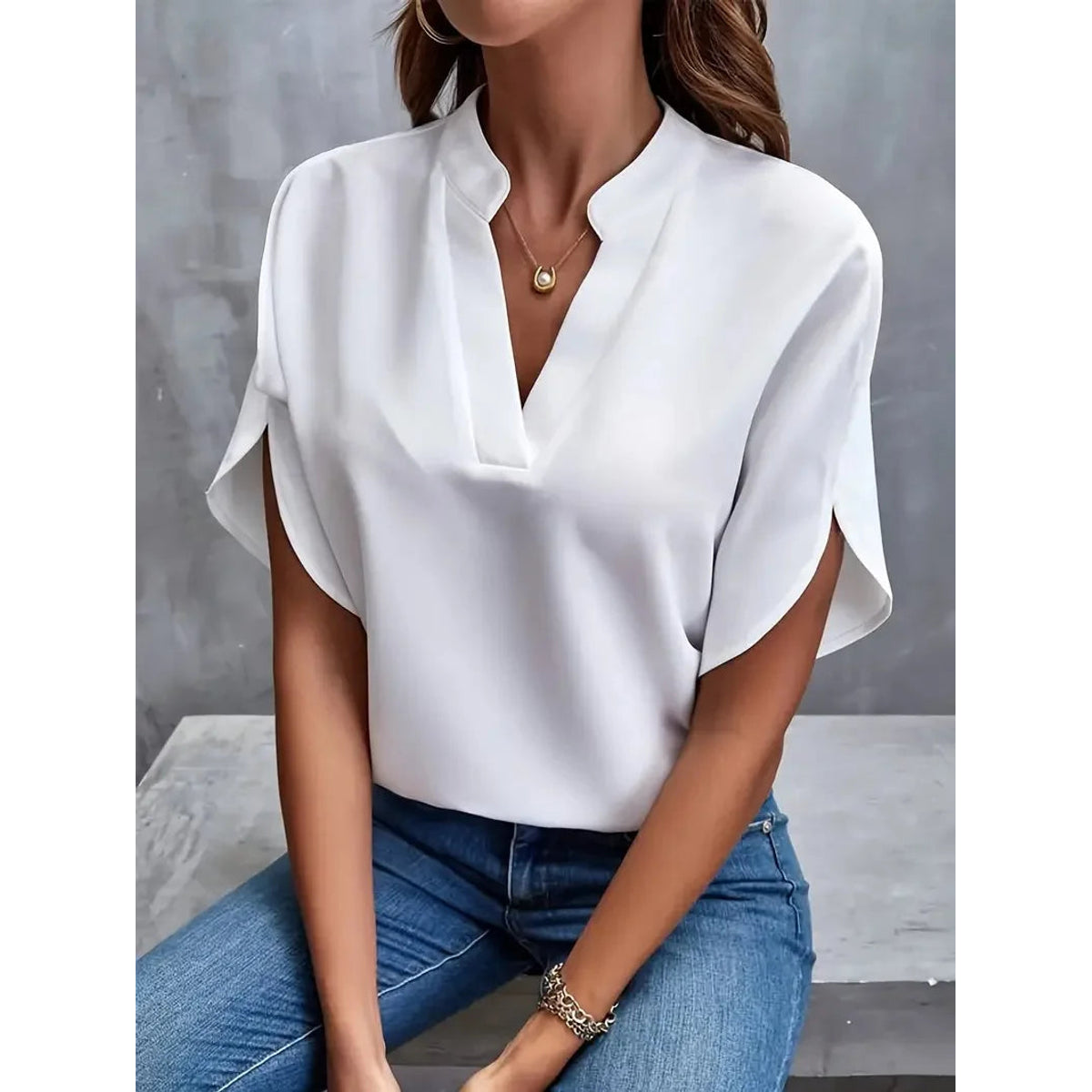 V-Neck Blouse Women Elegant Flowing Design Timeless Style 0