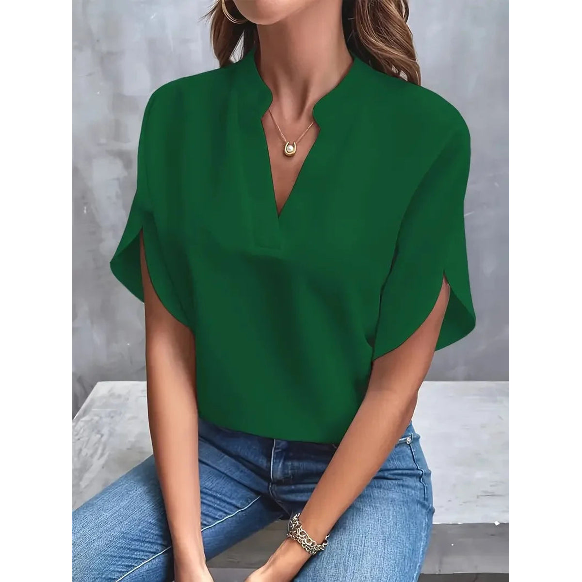V-Neck Blouse Women Elegant Flowing Design Timeless Style 2