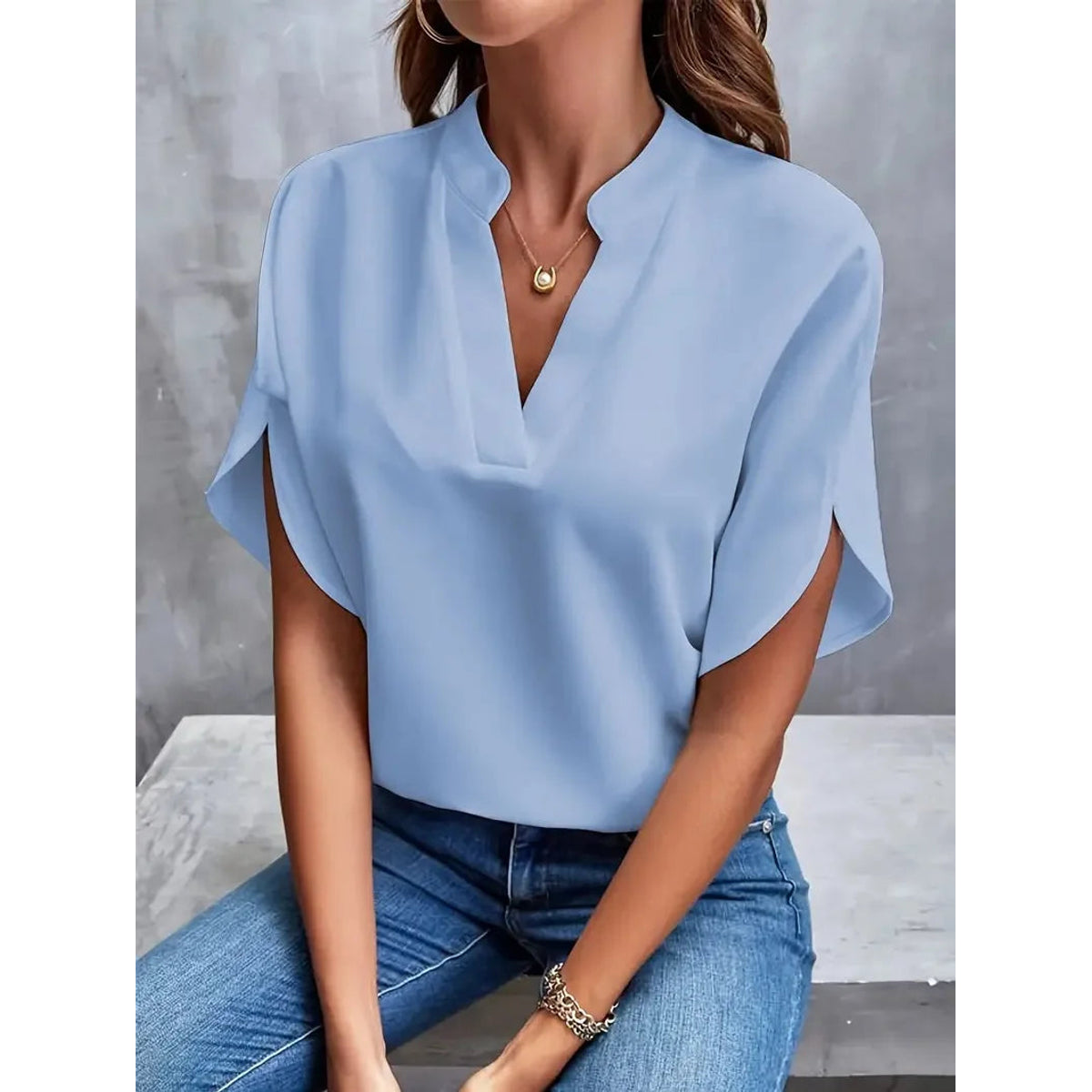 V-Neck Blouse Women Elegant Flowing Design Timeless Style 4