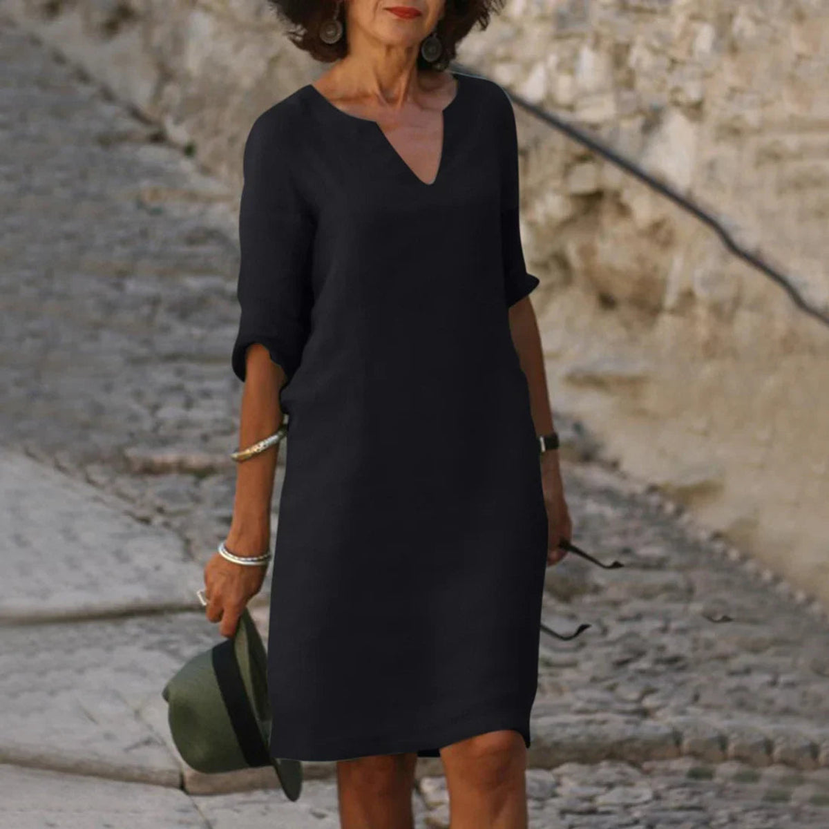V-Neck Dress Women 3/4 Sleeves Elegant Mini Dress for Every Occasion 1