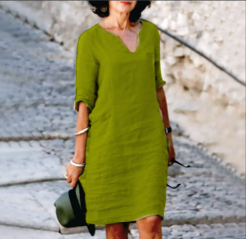 V-Neck Dress Women 3/4 Sleeves Elegant Mini Dress for Every Occasion 13