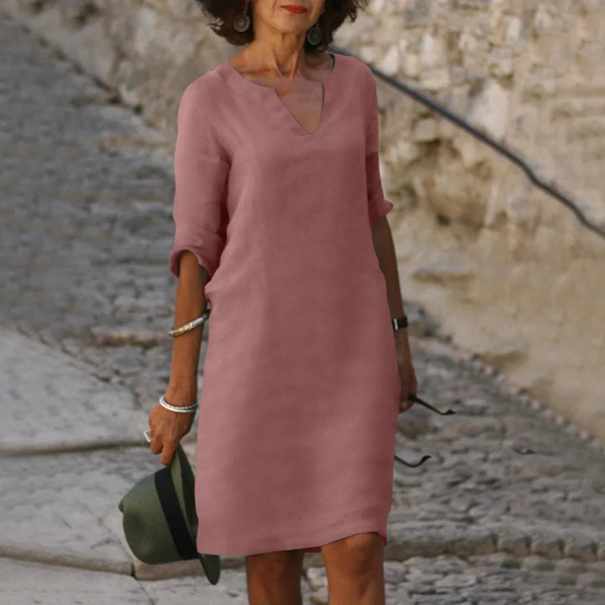 V-Neck Dress Women 3/4 Sleeves Elegant Mini Dress for Every Occasion 4