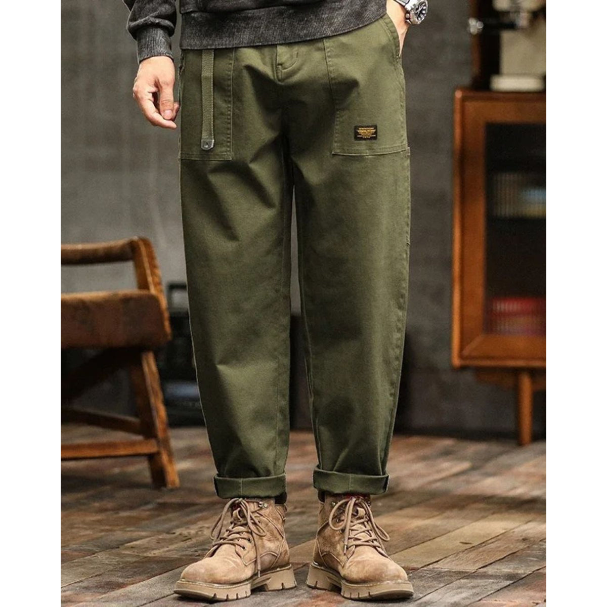 Vintage Cargo Pants Relaxed Fit Durable Cotton Trousers Casual Utility Style 0