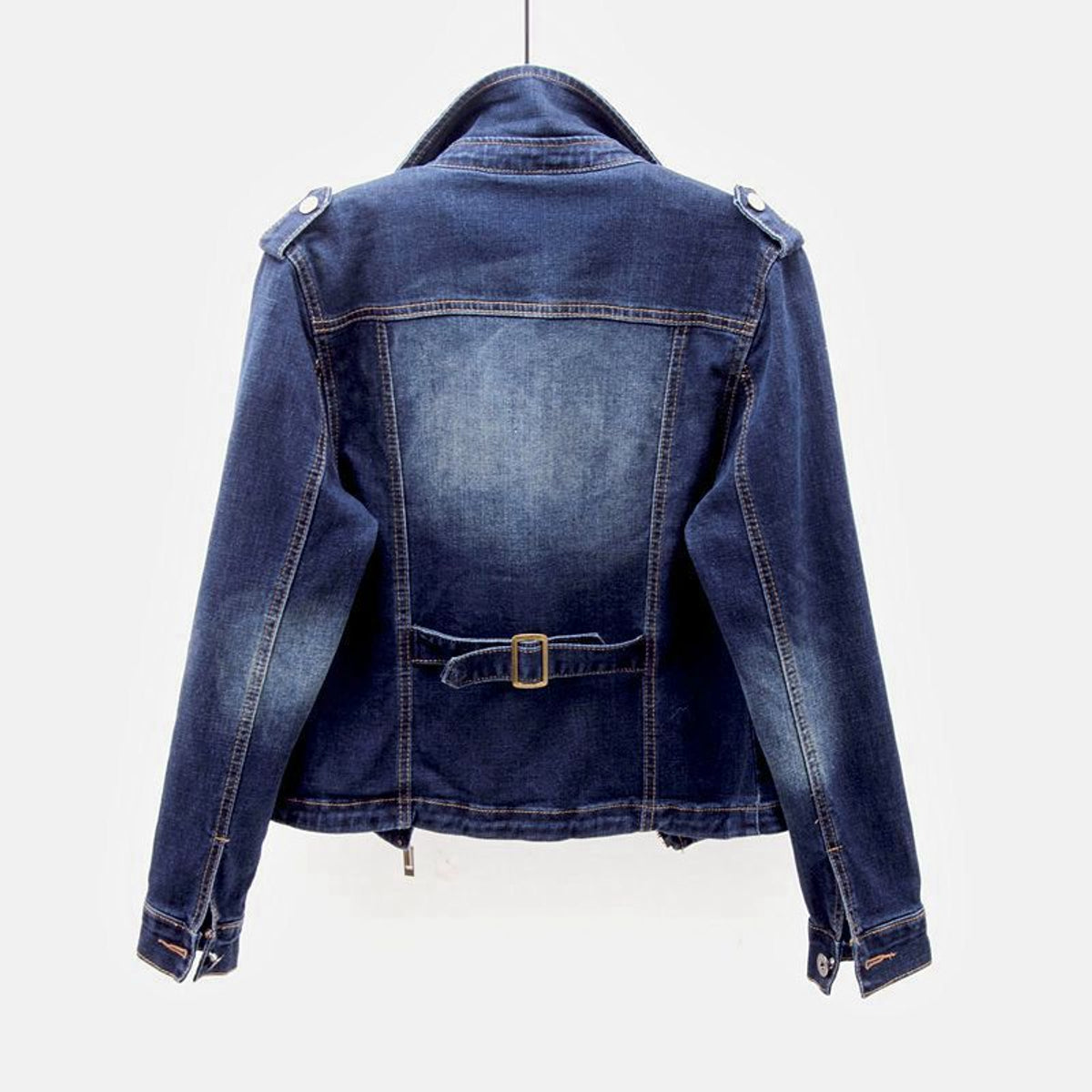 Vintage Denim Jacket Women Classic Moto Cut with Zip Pockets 1