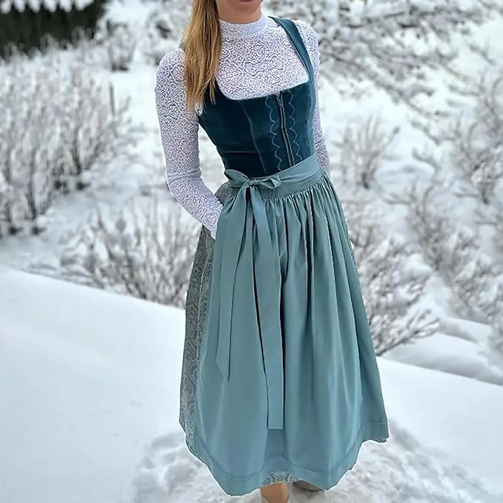 Vintage Dirndl Dress Women Elegant Oktoberfest Classic Style 0