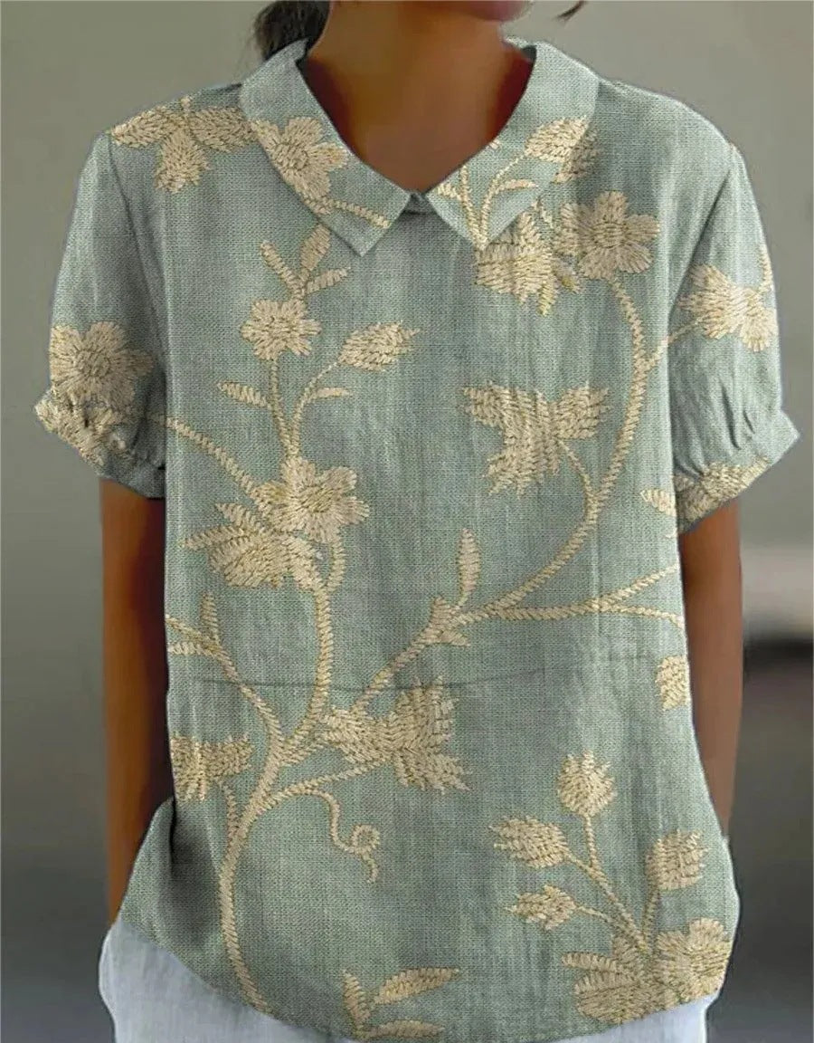 Vintage Floral Blouse Women Casual Chic Elegant Style Lightweight Fashion 0