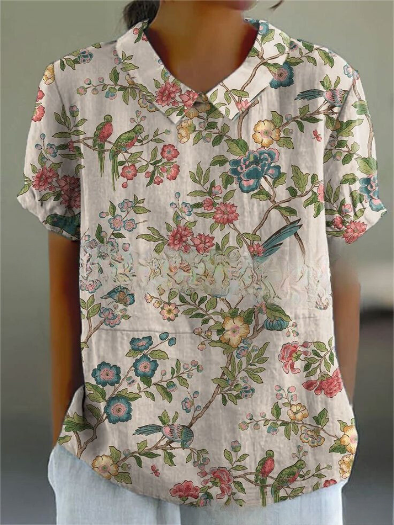 Vintage Floral Blouse Women Casual Chic Elegant Style Lightweight Fashion 10