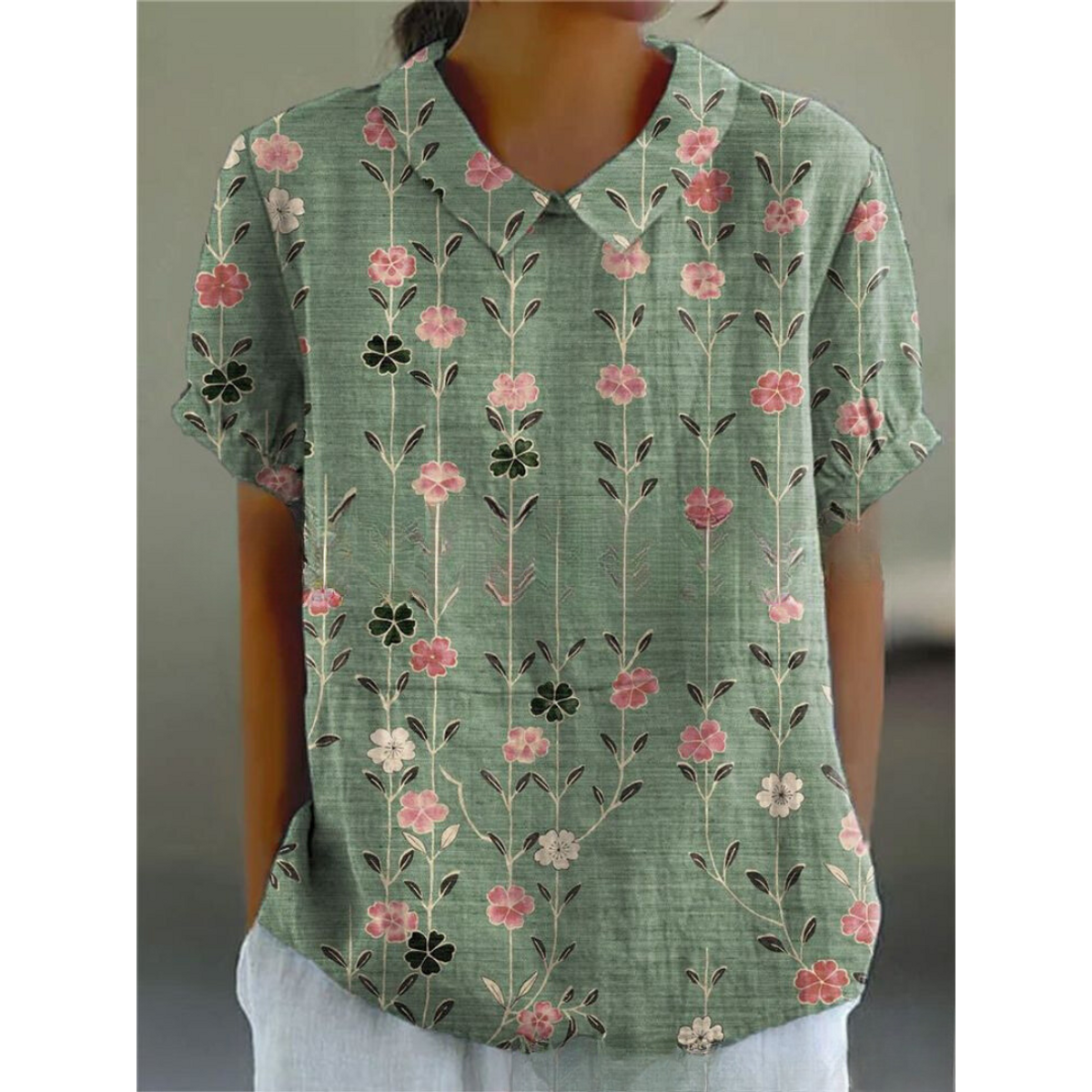 Vintage Floral Blouse Women Casual Chic Elegant Style Lightweight Fashion 13