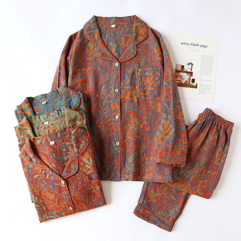 Vintage Leaf Cotton Loungewear Set Soft Comfortable Womens Lounge Wear 1