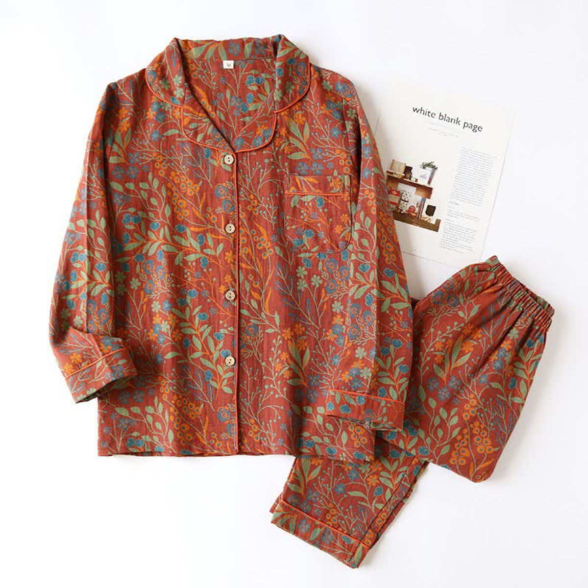 Vintage Leaf Cotton Loungewear Set Soft Comfortable Womens Lounge Wear 10