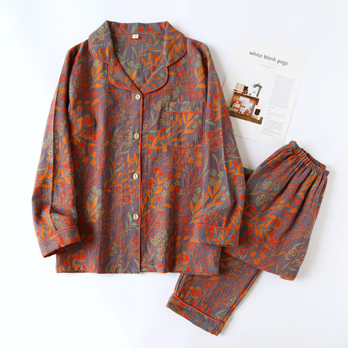 Vintage Leaf Cotton Loungewear Set Soft Comfortable Womens Lounge Wear 2