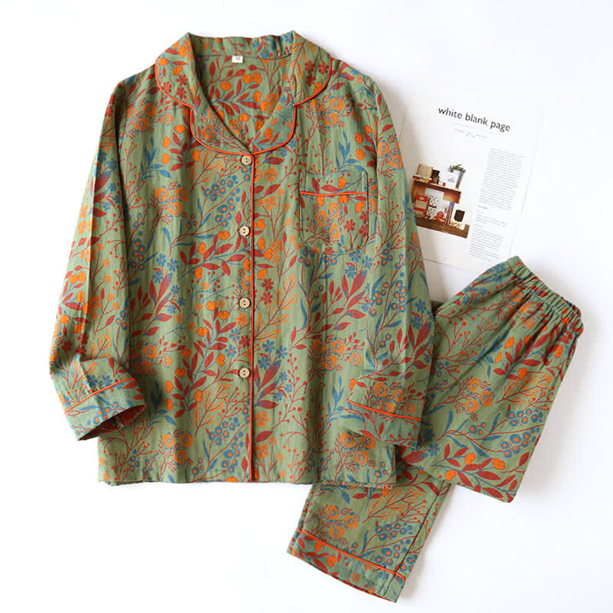Vintage Leaf Cotton Loungewear Set Soft Comfortable Womens Lounge Wear 9